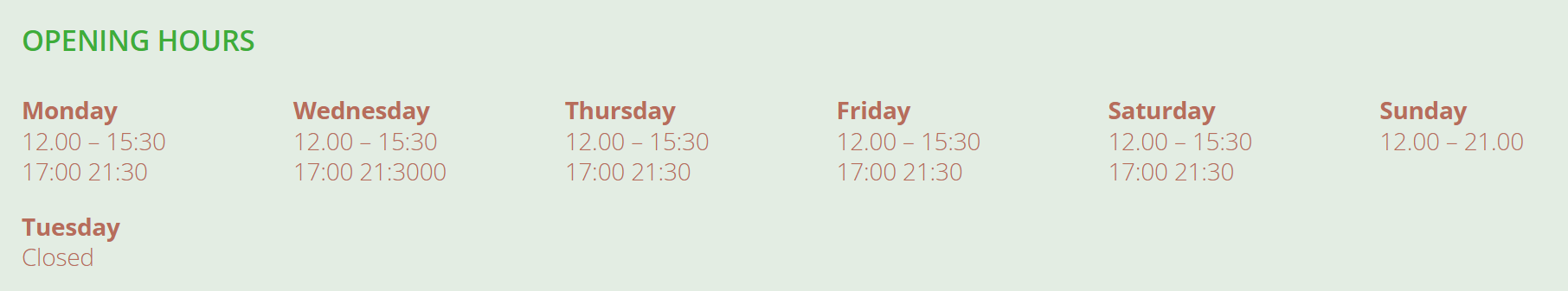 opening hours